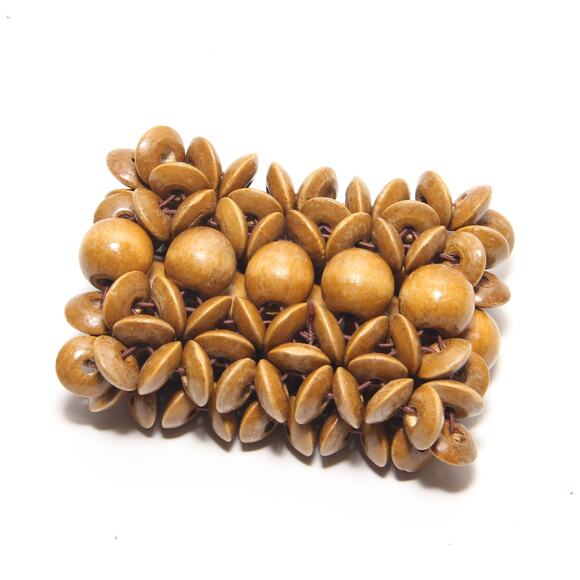 Vintage 90s Chunky Wood Look Beads Stretch Bracelet 2 3/8" wide - Picture 4 of 5